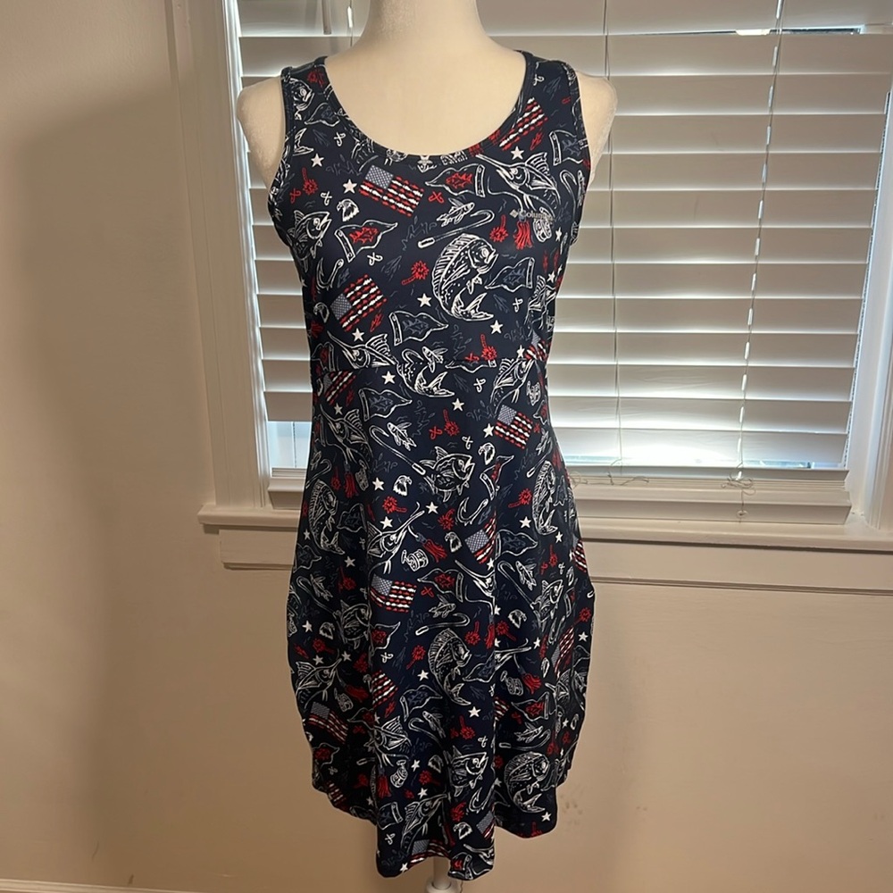 Columbia PFG Red, White & Navy Blue Patterned Women's Dress